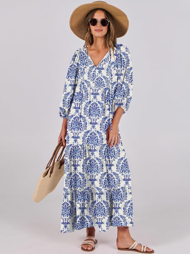 Thumbnail 6 de ANRABESS 2026 Boho Maxi Dress V‑Neck Floral