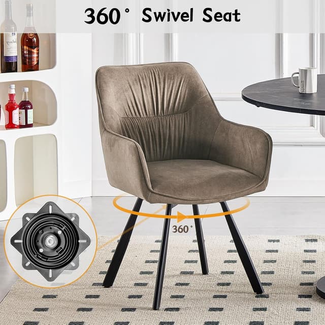 Detalle de LEWE 360° Swivel Dining Chairs (Set of 2) with Arms, Backrest & Metal Legs in Brown