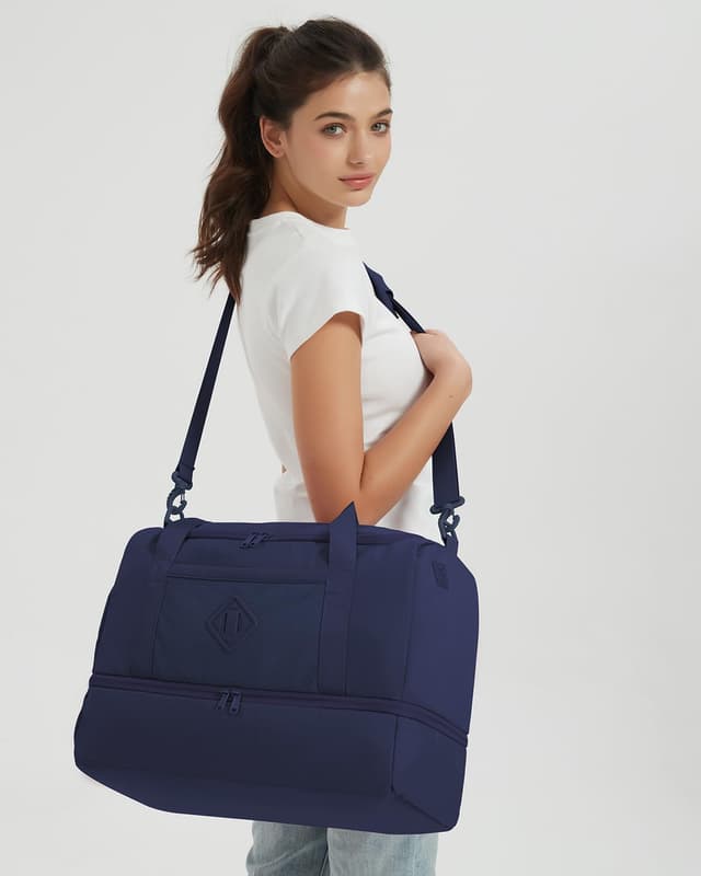 Detalle de WANDF Reisetasche Damen Handgepäck-Tasche fürs EasyJet Handgepäck (45×36×20) mit Schuhfach & Nassfach, Weekender Duffel in Blau