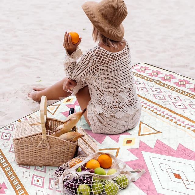 Detalle de LARUTAN Outdoor Picknickdecke „Cape Town“ 200x200 cm – strandfrei, tragbar & waschbar