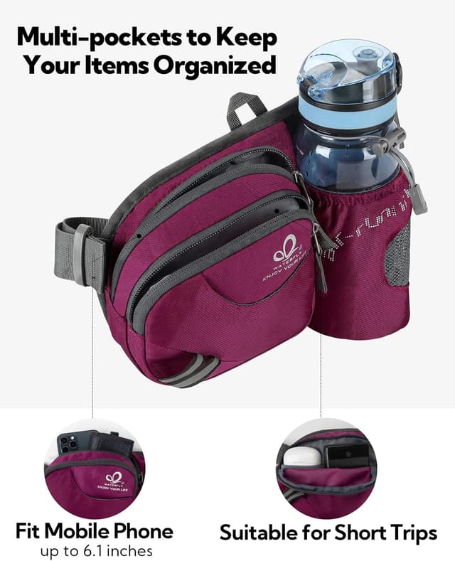 Detalle de Waterfly Gürteltasche/Bauchtasche mit Flaschenhalter – wasserdicht, atmungsaktiv & verstellbar für Sport und Outdoor