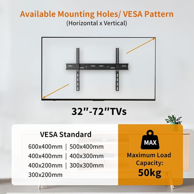 Detalle 2 de UNHO Ultra Slim TV Wall Mount Bracket (18mm low profile) for 30–72-inch TVs up to 50kg, max VESA 600x400