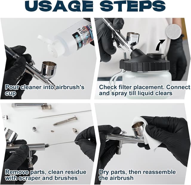 Detalle 2 de X ARTY HUB Airbrush Reinigungsset – Reiniger (4×120 mL) mit Reinigungstopf für Wasser- und Acrylpigmente