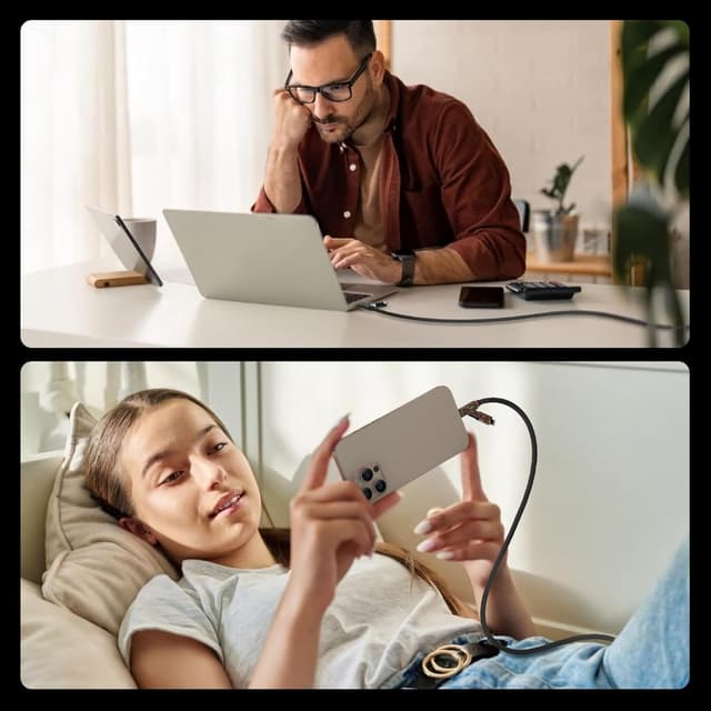 Thumbnail 6 de MFish 4-in-1 240W Fast Charging Cable (10ft) with Case, USB-A/C to Lightning/C + Light, Black