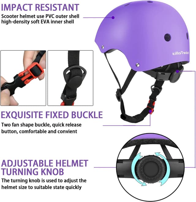 Detalle de ValueTalks Kids Bike Helmet & Pads Set (7pc) – Adjustable skate helmet and knee, elbow & wrist pads for ages 3–9