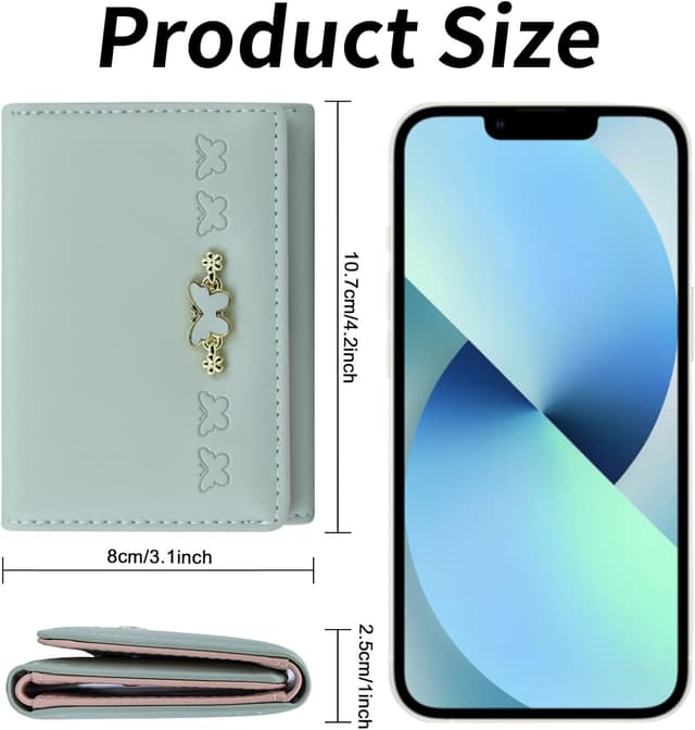 Thumbnail 1 de Farcauo Damen-Portemonnaie klein mit Ausweisfach & Kartenhüllen „Grüner Schmetterling“