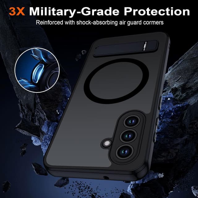 Detalle de TUUTPU Hülle für Samsung Galaxy S25 FE mit MagSafe & klappbarem Stand, transluzent-matter Rückenlehne und stoßfester Militärschutz