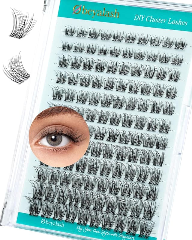 Detalle de Obeyalash Lash Cluster Extensions (C Curl, 8-16 Mix) „Natural Look“ für Cat-Eye – 120 Stück, Clear Band, DIY