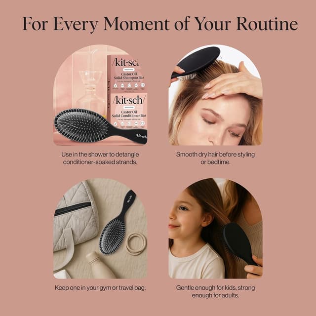 Detalle de Kitsch Detangler Bürste für nasses & trockenes Haar – entwirrende Haarbürste mit flexiblen Borsten, für lockiges oder glattes Haar (schwarz)