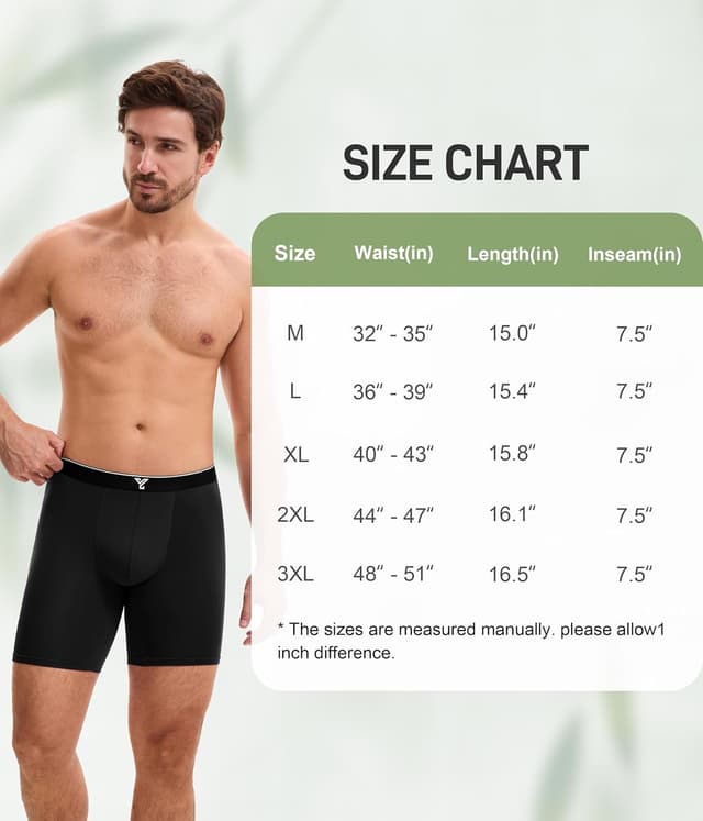 Detalle 2 de YESWEL men’s bamboo boxers (longer leg) – anti-chafe trunks, 5-pack (M–3XL)