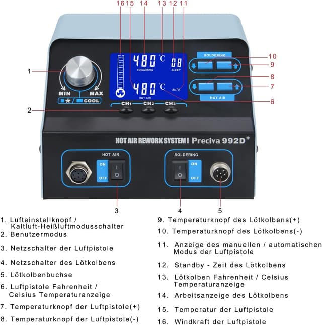 Detalle 2 de Preciva 992D+ Heißluftlötstation 750W
