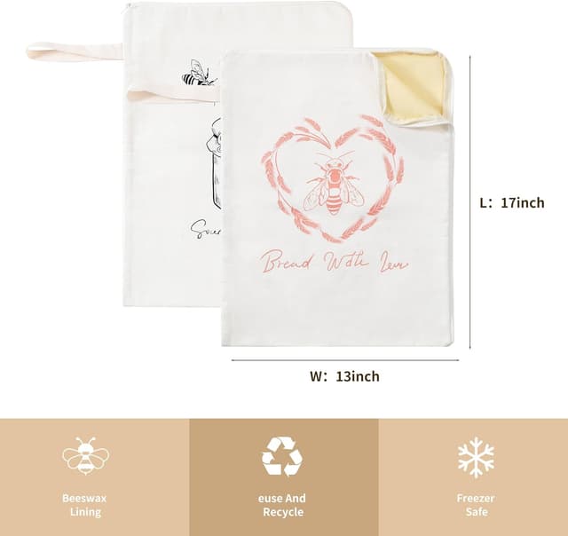 Thumbnail 6 de WiNDANCE Wide Zipper Access Beeswax Bread Bags (XL) — Reusable Beeswax Linen Cotton Sourdough Bags, 2-Pack