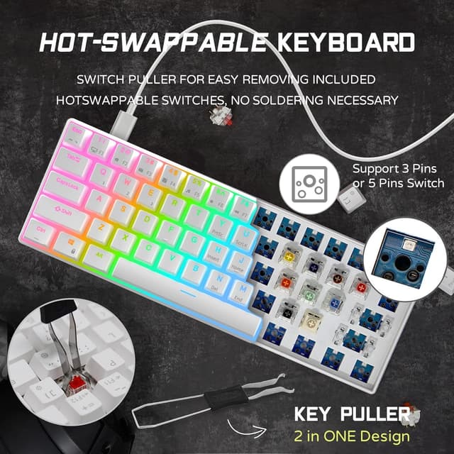 Detalle 2 de RK Royal Kludge RK61 60% Mechanical Keyboard 61-key ⌨