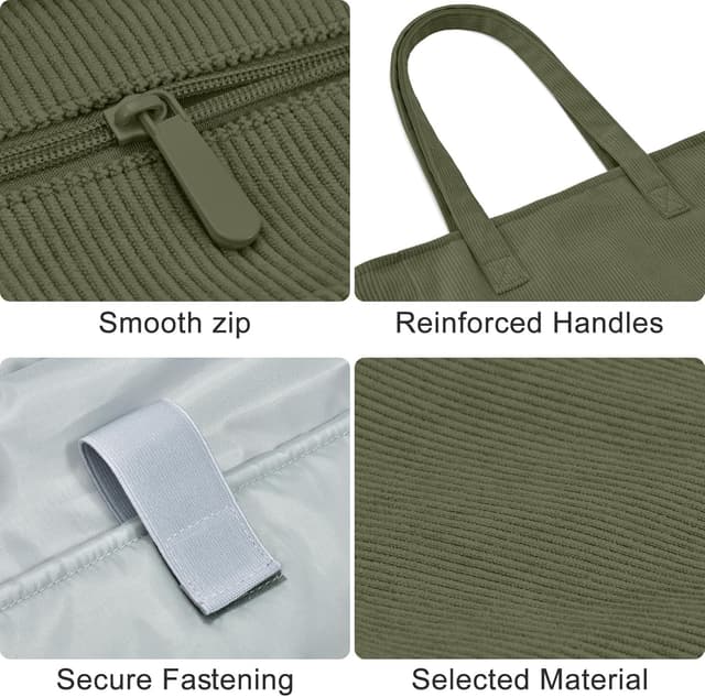 Detalle de oscaurt Corduroy Tote Bag with 13 Pockets (20-litre capacity) – organiser shoulder bag for work, school and travel