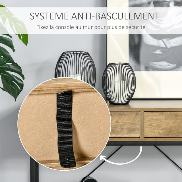 Detalle de HOMCOM Table Console d’entrée industrielle avec 2 tiroirs et plateau aspect bois (100 x 35 x 76 cm)