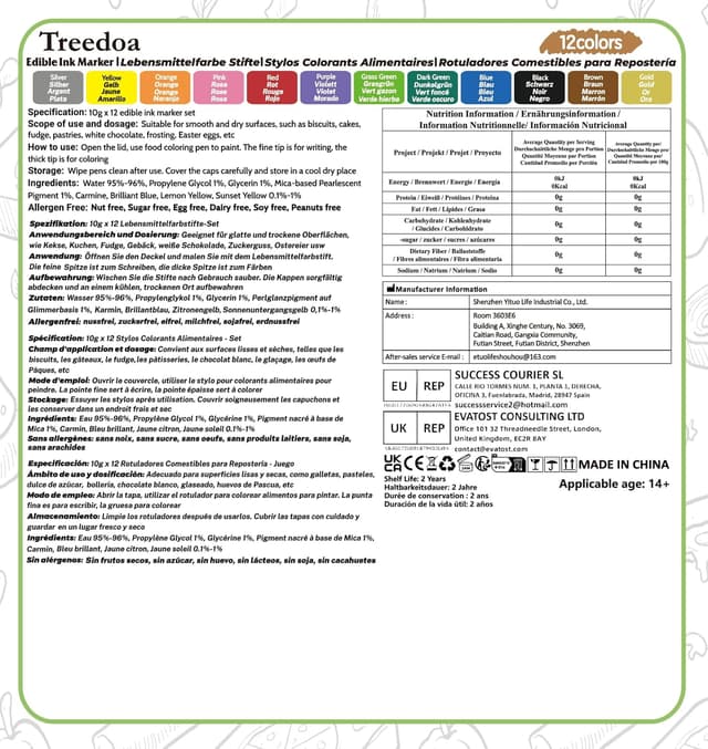 Detalle 2 de Treedoa Lebensmittelfarbstifte 12er Set 🎨