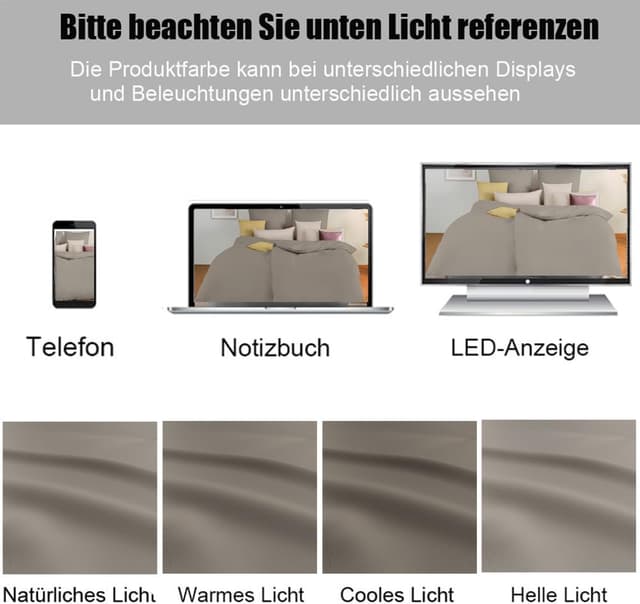 Detalle de Soifox Bettwäsche 135x200 4-teilig Taupe/Natur – Mikrofaser, bügelfrei, mit Reißverschluss