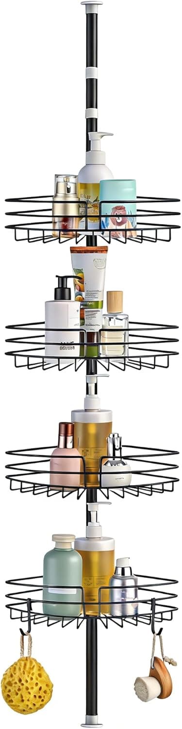 Detalle de KAIMEIYU étagère de douche télescopique sans perçage, noir (85 à 325 cm) avec 4 paniers