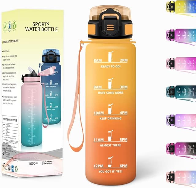 Detalle de Botella Agua 1000 ml con paja motivacional 🚰