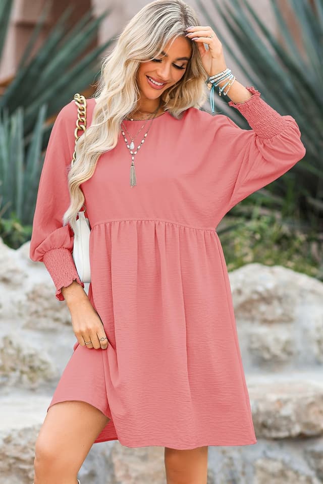 Detalle 2 de Dokotoo Women’s Casual Tunic Dress with Empire Waist, Tiered Ruffle Hem & Lantern Sleeves