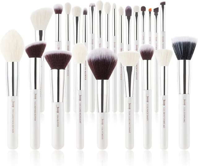 Detalle de Kit de pinceaux de maquillage Jessup 25 pièces (visage, yeux, poudre, blush, rouge à lèvres) en fibres synthétiques et naturelles