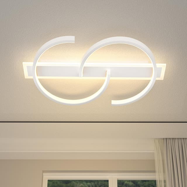 Detalle de LUOLONG LED Deckenleuchte dimmbar (Fernbedienung), 35 W, 2-Ringe Kreisdesign – 40 cm, weiß