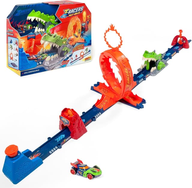 Detalle de T-Racers Mix ‘N Race Volcanosaurus pista con 1 coche exclusivo
