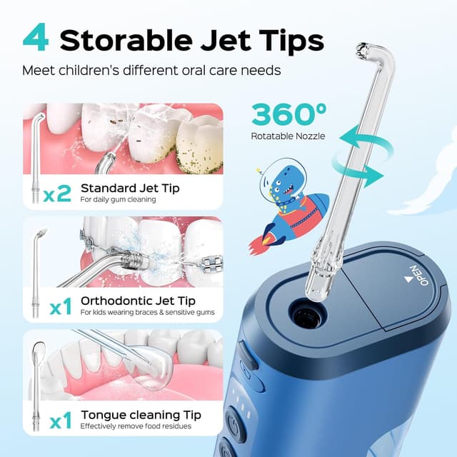 Thumbnail 6 de COSLUS T40 Portable Water Flosser for Kids (Ages 6+) with 4 Gentle Modes, Braces-Safe Design, DIY Stickers & 4 Nozzles