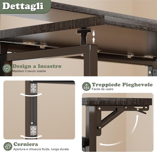 Detalle de JUMMICO scrivania pieghevole con supporto per monitor, 80 x 40 cm (nero)