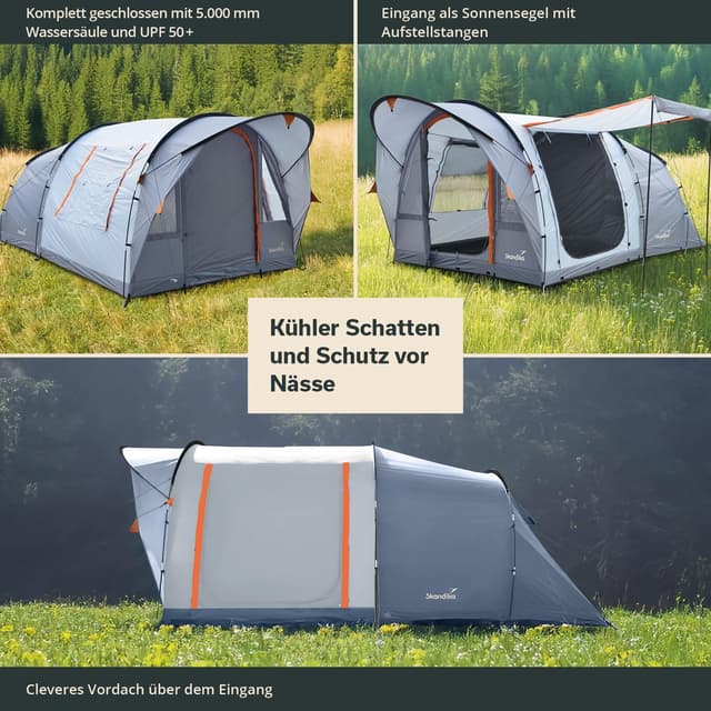 Detalle de Skandika Egersund Tunnelzelt für 3, 5 oder 7 Personen – mit Sleeper Technologie und wasserdichtem Außenzelt