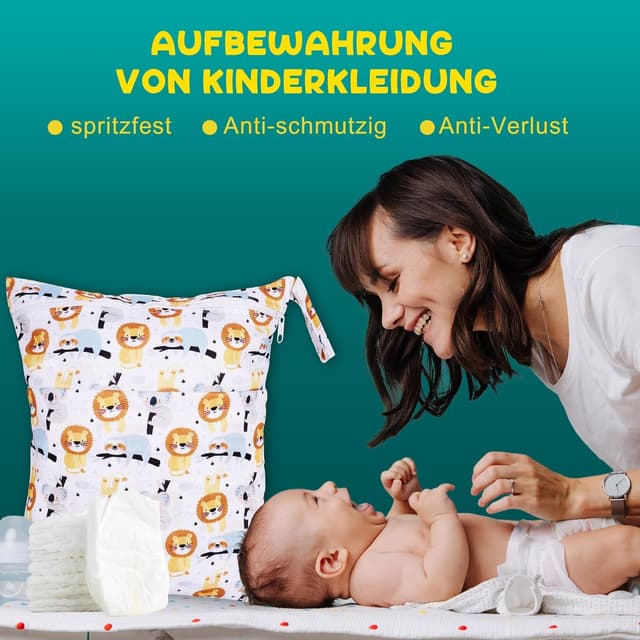 Detalle de Loscarol 2-teiliges Wetbag-Set (groß) für Kindergarten, wasserdichte Windeltaschen & Schwimmsachen – Bear