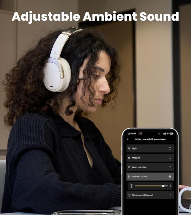 Detalle de Edifier W80 over-ear headphones with -49dB hybrid active noise cancelling, LDAC, AI clear calls, multipoint (ivory)