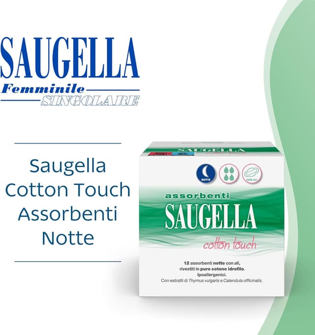 Detalle de Saugella Assorbenti Cotton Touch Notte con ali, 36 assorbenti cotone (azione antibatterica, antiodore)