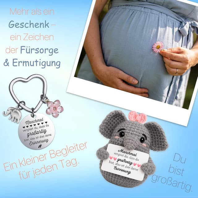 Thumbnail 6 de Farbeele Mutmacher-Geschenk mit Elefant und Edelstahl-Schlüsselanhänger (ca. 6 x 8 cm)