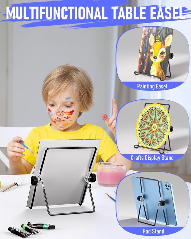 Detalle de Nicpro Kids Paint Set (34-piece) with Table Easel, 6 Canvas Panels & 12 Acrylic Colours