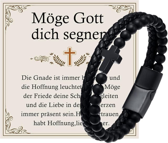 Detalle de Herrenarmband aus Edelstahl mit Kreuz-Motiv – verstellbar mit Knebelverschluss (Geschenk zur Konfirmation & mehr)