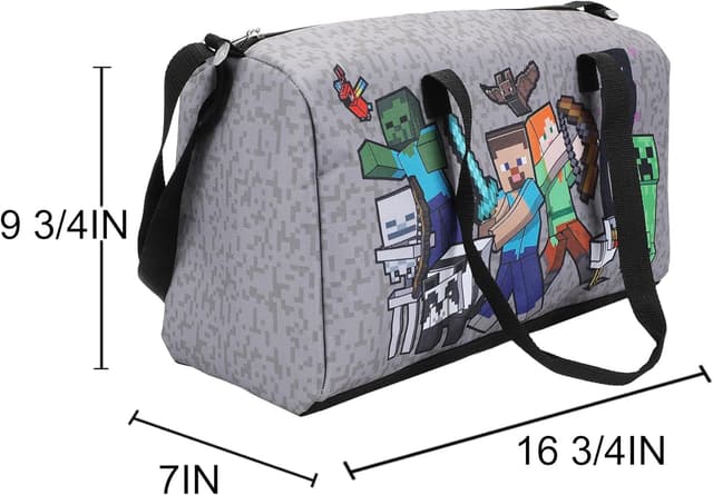 Detalle 2 de Minecraft Monster Battle 5-Piece Duffel Bag Set by Bioworld – officially licensed travel kit for kids and teens