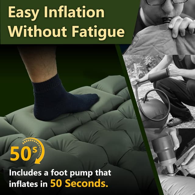 Detalle 2 de Hioutdoor Isomatte 10 cm ultraleicht aufblasbar mit Fußpumpe – Camping-Schlafmatte (Grün)