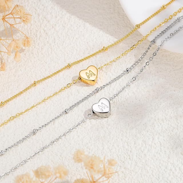 Thumbnail 6 de TINGN Bracciale da donna a cuore in oro 14 carati personalizzato (set di 2) per Festa della Mamma