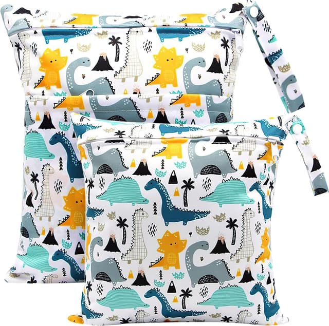 Detalle de Loscarol Wetbag Kindergarten (2er Set), große & kleine Nasstasche für Windeln – Dino