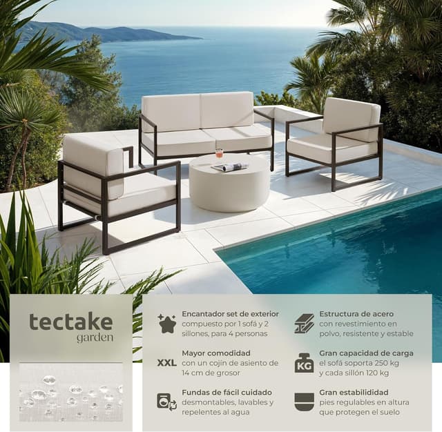 Detalle 2 de tectake® Conjunto Jardín Exterior de Acero 4 plazas