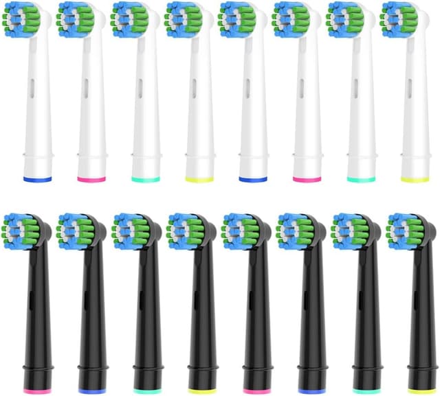 Detalle de 16 Precision Aufsteckbürsten (8er Weiß + 8er Schwarz) kompatibel mit Oral-B Elektro-Zahnbürsten – Tiefe & Precision Reinigung