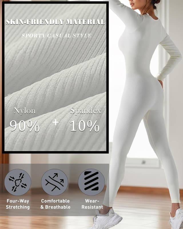 Detalle de Merlvida Sport-Jumpsuit für Damen mit langem Arm: nahtloser, figurformender Einteiler