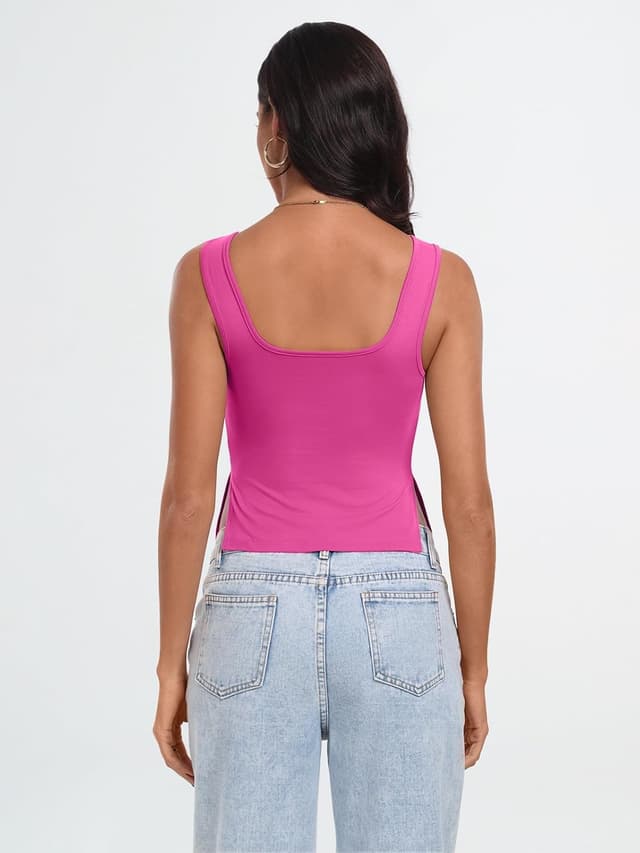 Detalle de Trendy Queen Double Lined Crop Tank Top for Women (Heart Neck, Backless Summer Y2K Style)
