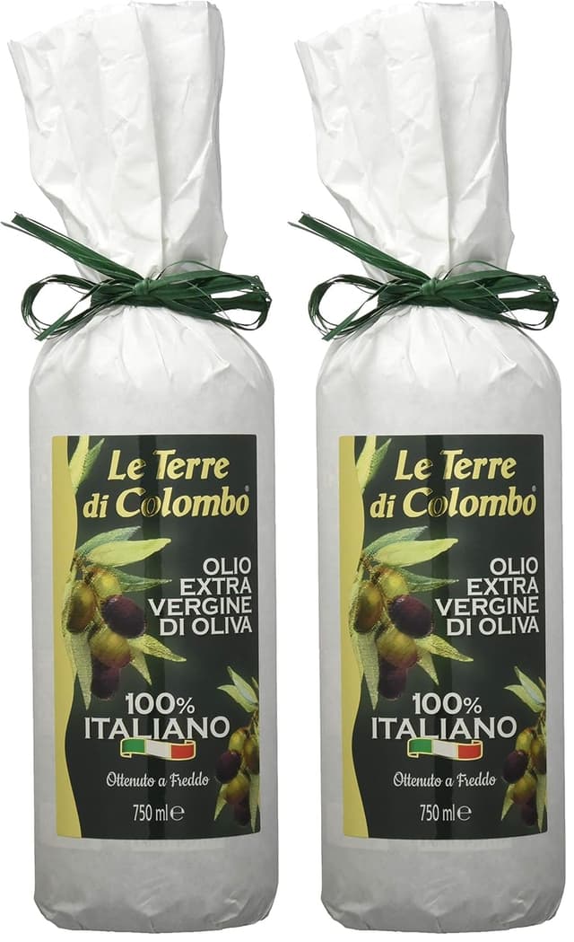 Detalle de Le Terre di Colombo 100% italienisches natives Olivenöl extra (0,75 l) in Flasche mit weißer Papierhülle