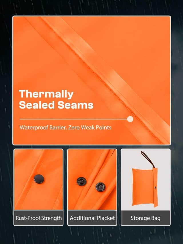 Detalle de Men’s Long Hooded Safety Rain Jacket Waterproof Raincoat Poncho