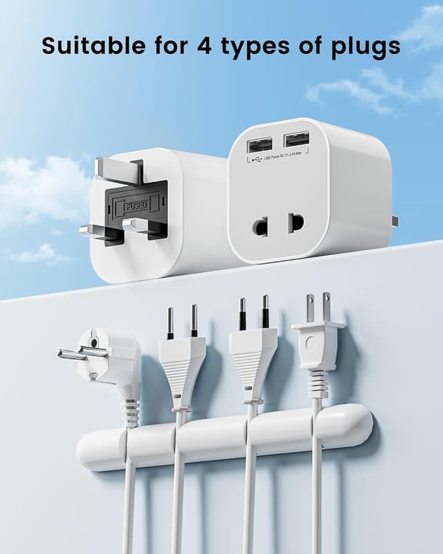 Detalle 2 de LENCENT UK Shaver Plug Adaptor (2 Pin to 3 Pin) with 2 USB Ports and 13A Fuse