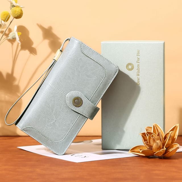 Thumbnail 6 de SENDEFN Damen-Geldbörse aus Leder mit RFID-Schutz, große Kapazität und Tragearmband