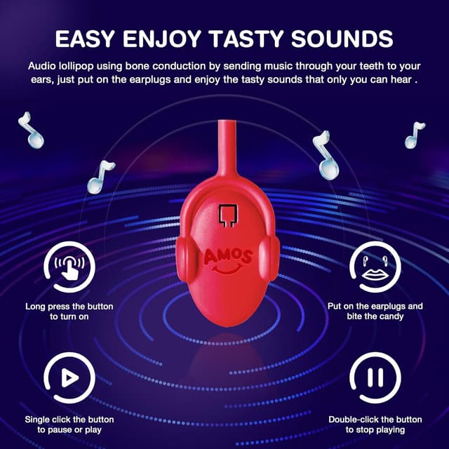 Detalle 2 de AMOS Lutscher Audio Lollipop Erdbeere Zuckerfrei Einzeln