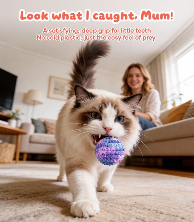 Detalle de SYHZC Hand-Knitted Cat Toys (6 Pack) Quiet Cat Balls – 4.5cm Noiseless Interactive Toys with Gentle Bell